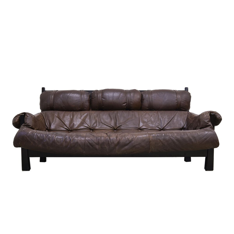 Vintage Dutch 3-seater sofa in leather by Gerard van den Berg