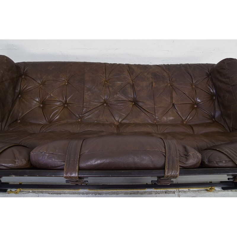 Vintage Dutch 3-seater sofa in leather by Gerard van den Berg