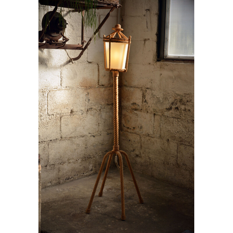 Vintage floor lamp in rope by Audoux & Minet