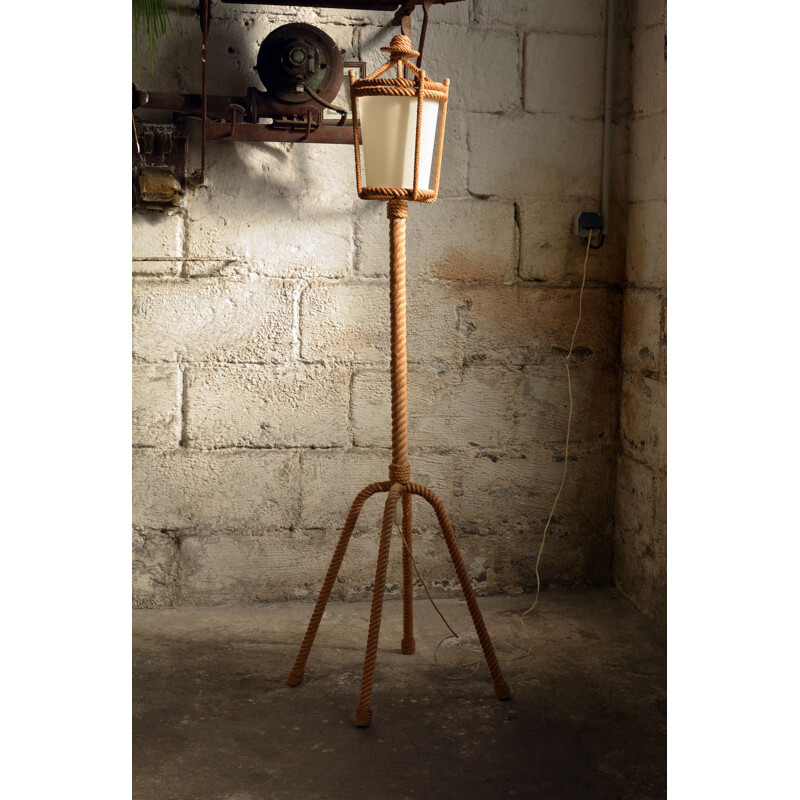 Vintage floor lamp in rope by Audoux & Minet