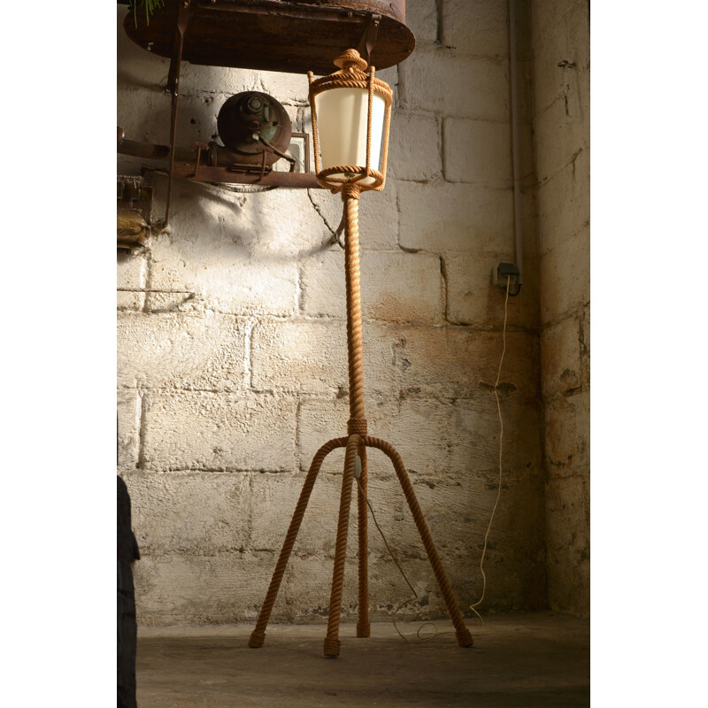 Vintage floor lamp in rope by Audoux & Minet