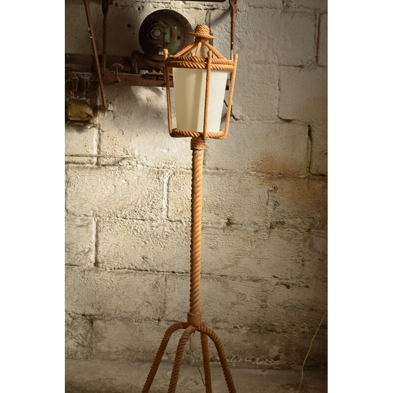 Vintage floor lamp in rope by Audoux & Minet