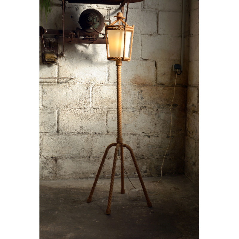 Vintage floor lamp in rope by Audoux & Minet