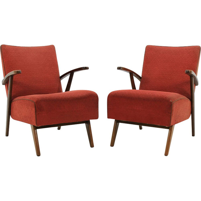 Vintage set of 2 lounge chairs by Jindřich Halabala