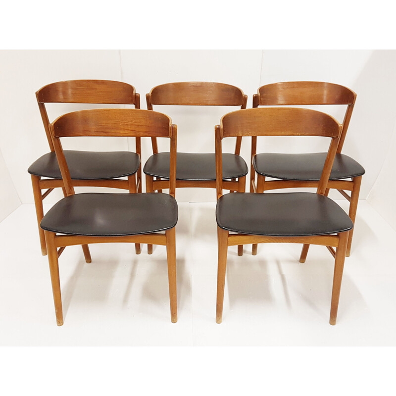 Set of 5 vintage Scandinavian black chairs by Farstrup