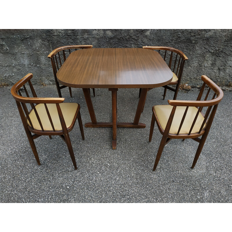 Dining set made of a table and 4 folding-in chairs by Thonet