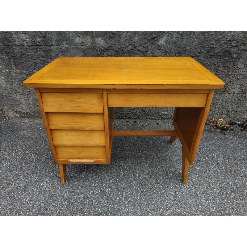 Bureau vintage jaune en bois 