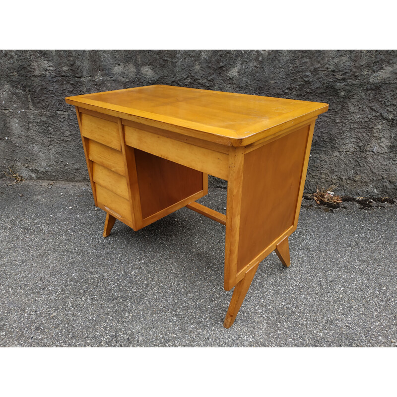 Bureau vintage jaune en bois 