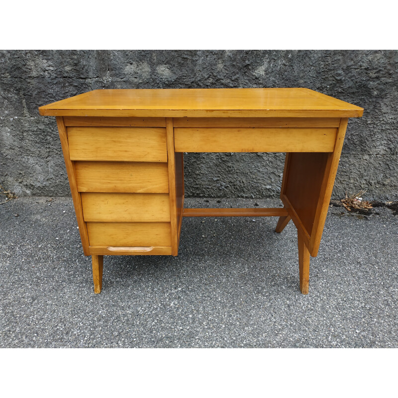 Vintage yellow wooden desk 