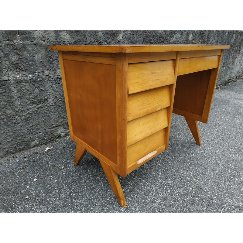 Bureau vintage jaune en bois 