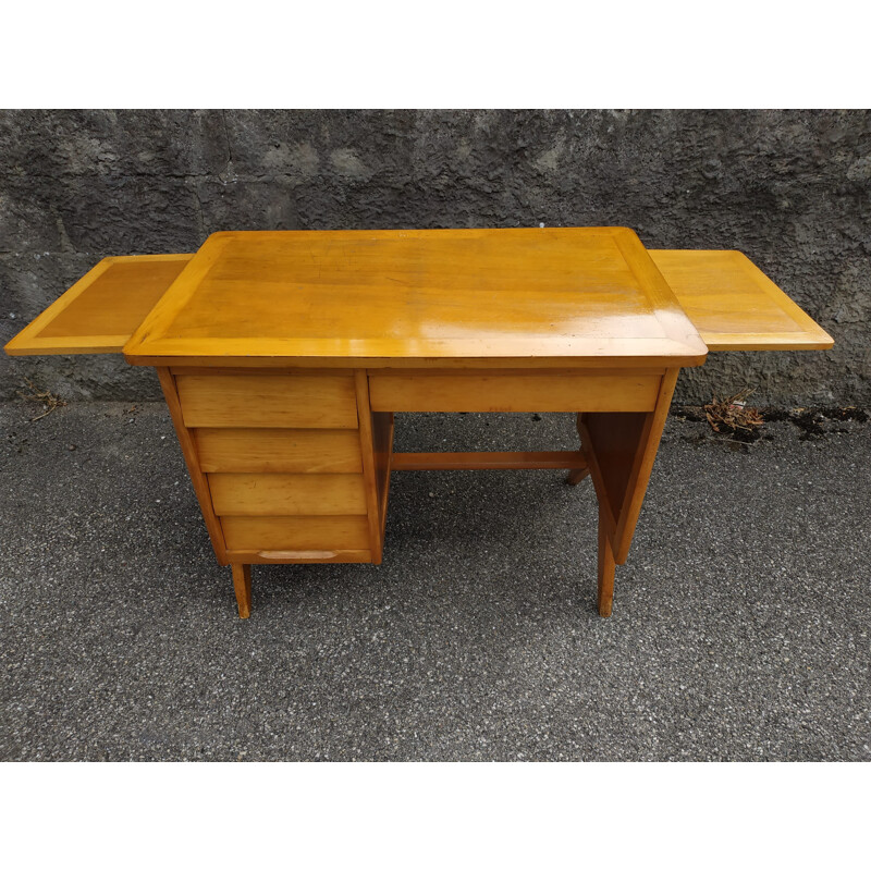 Bureau vintage jaune en bois 