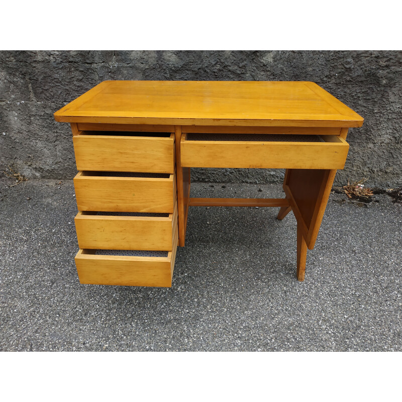 Bureau vintage jaune en bois 