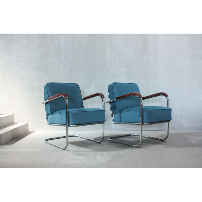 Set of 2 german armchairs in tubular Steel by Cantilever