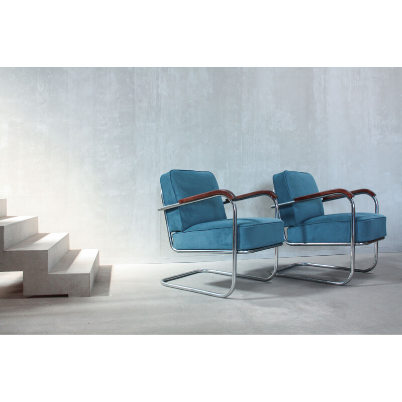 Set of 2 german armchairs in tubular Steel by Cantilever