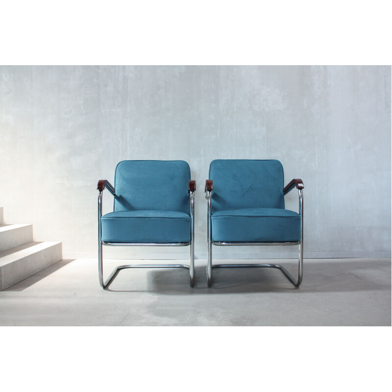 Set of 2 german armchairs in tubular Steel by Cantilever