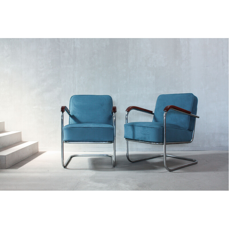 Set of 2 german armchairs in tubular Steel by Cantilever