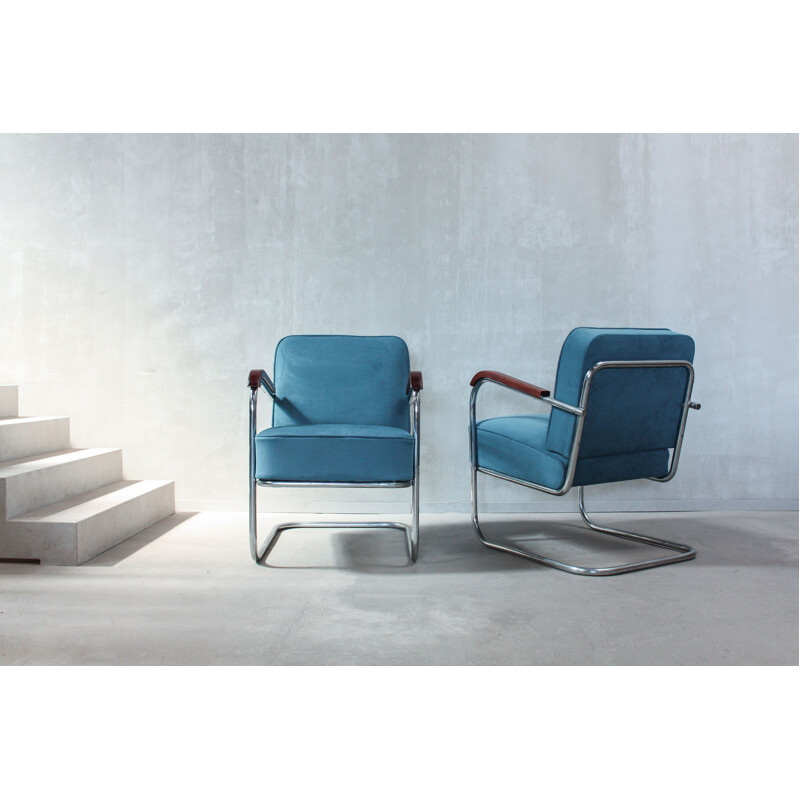 Set of 2 german armchairs in tubular Steel by Cantilever