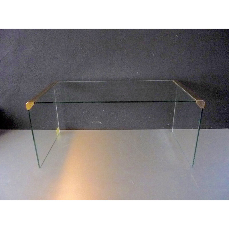 Table basse vintage italienne en verre et métal doré par Galloti & Radice 