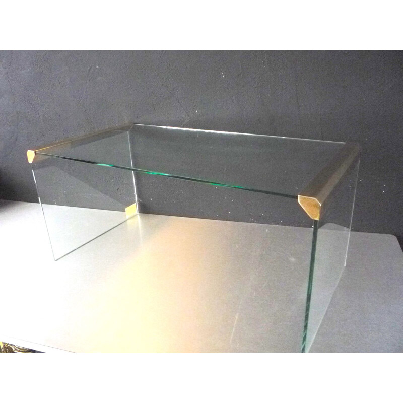 Table basse vintage italienne en verre et métal doré par Galloti & Radice 