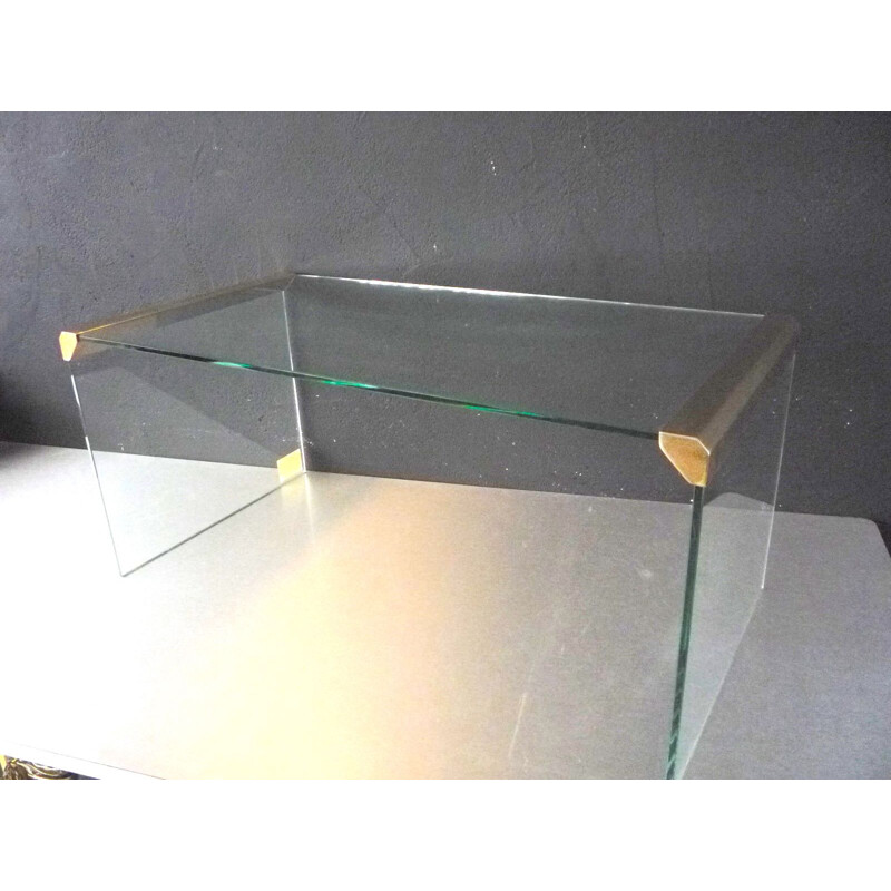 Vintage Italian Coffee table in glass and Golden metal by Galloti & Radice 