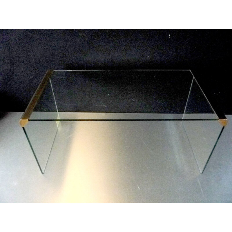 Vintage Italian Coffee table in glass and Golden metal by Galloti & Radice 