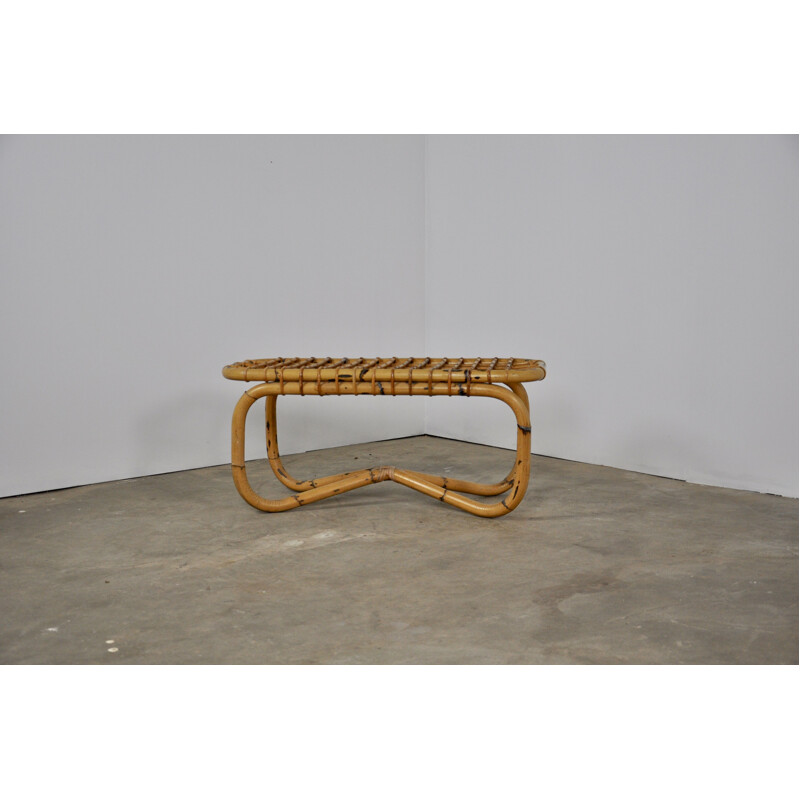 Vintage 2-seater bench in rattan