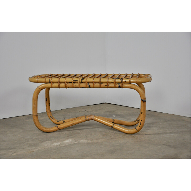 Vintage 2-seater bench in rattan