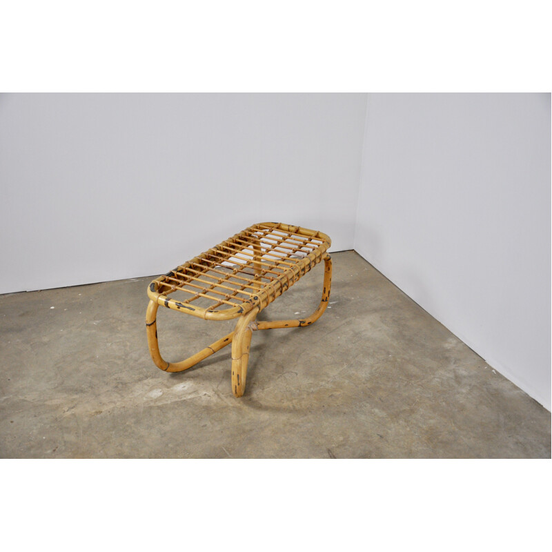 Vintage 2-seater bench in rattan