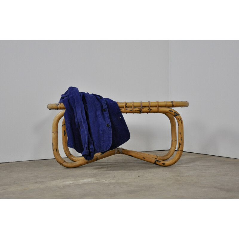 Vintage 2-seater bench in rattan