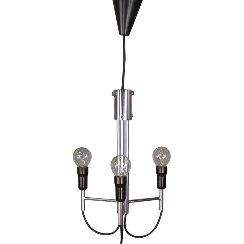 Vintage chromed pendant light in black wire