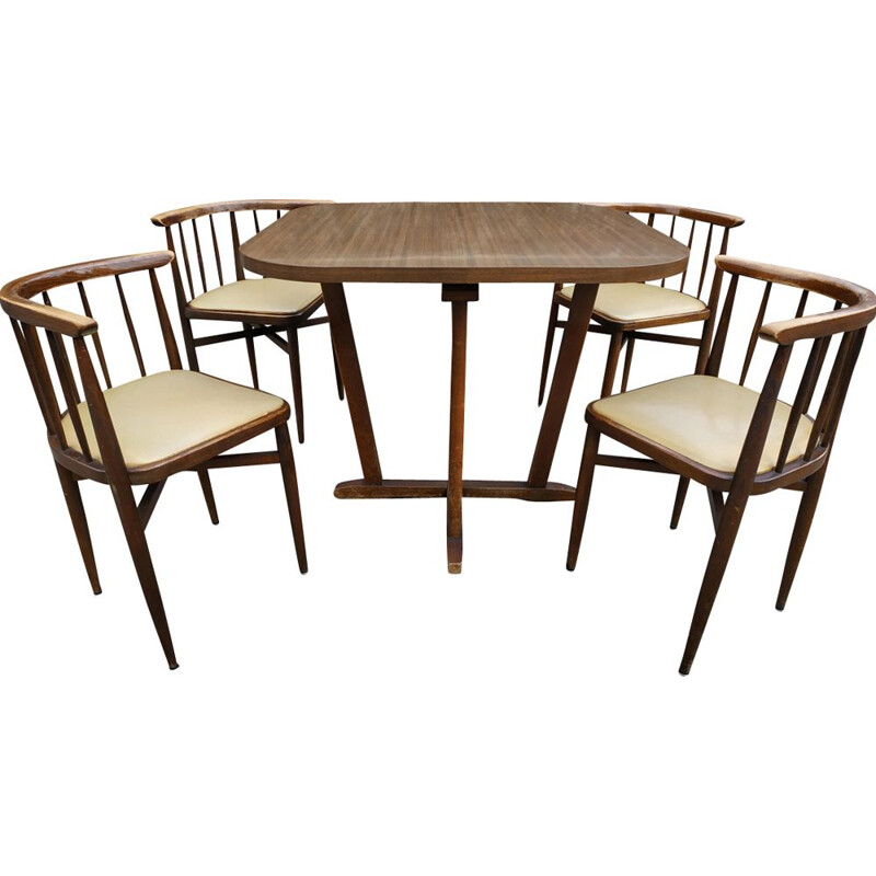 Dining set made of a table and 4 folding-in chairs by Thonet