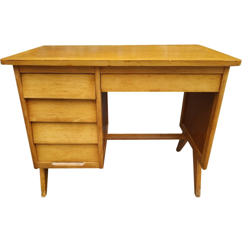 Vintage yellow wooden desk 