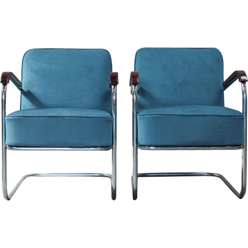 Set of 2 german armchairs in tubular Steel by Cantilever