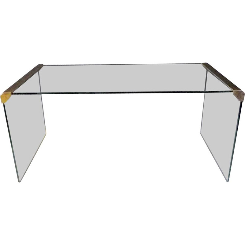 Vintage Italian Coffee table in glass and Golden metal by Galloti & Radice 