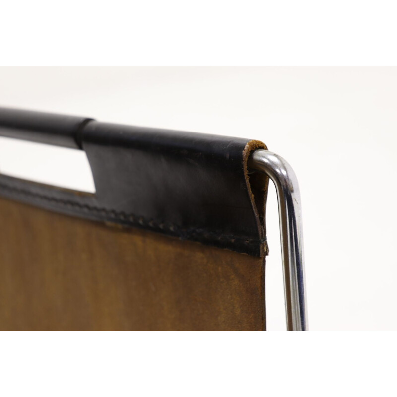 Vintage Brabantia magazine rack in leather and chrome