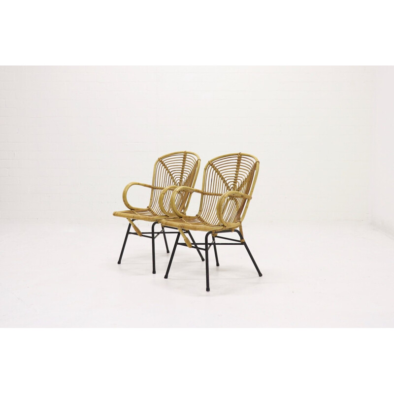 Suite de 2 fauteuils en rotin par Dirk van Sliedregt