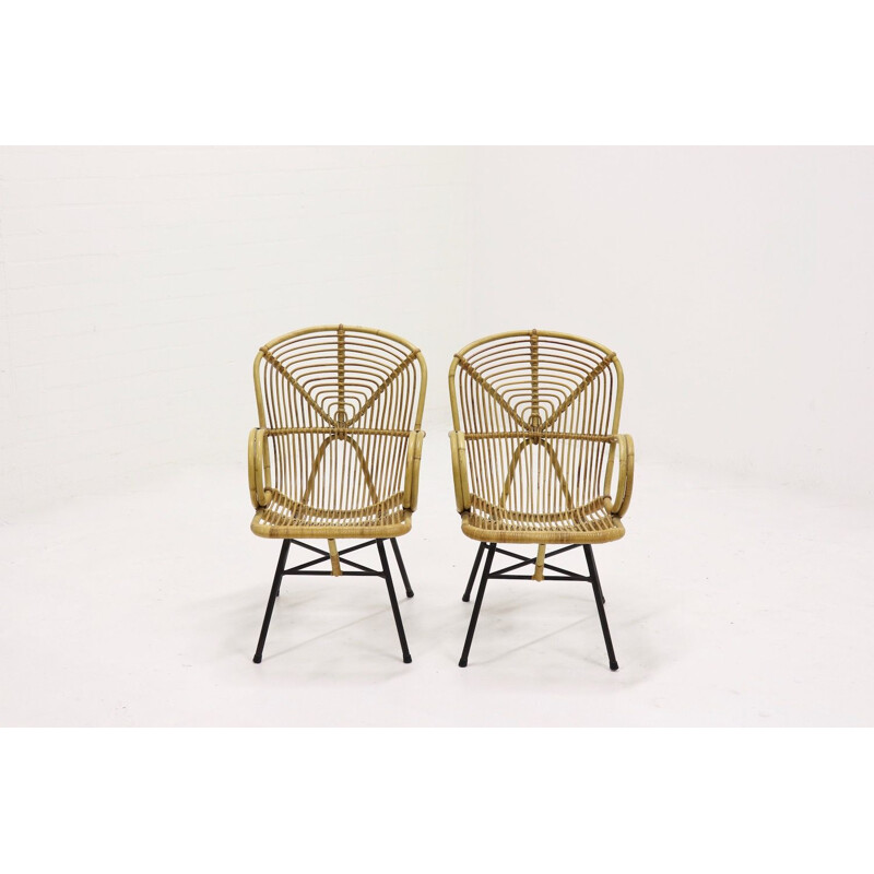 Vintage set of 2 side chairs in rattan by Dirk van Sliedregt