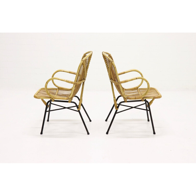 Vintage set of 2 side chairs in rattan by Dirk van Sliedregt