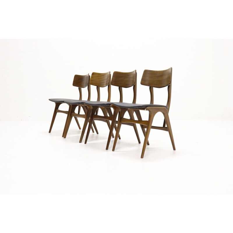 Suite de 4 chaises à repas vintage en teck par Louis van Teeffelen pour Wébé