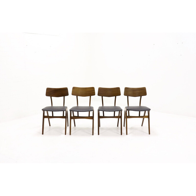 Suite de 4 chaises à repas vintage en teck par Louis van Teeffelen pour Wébé