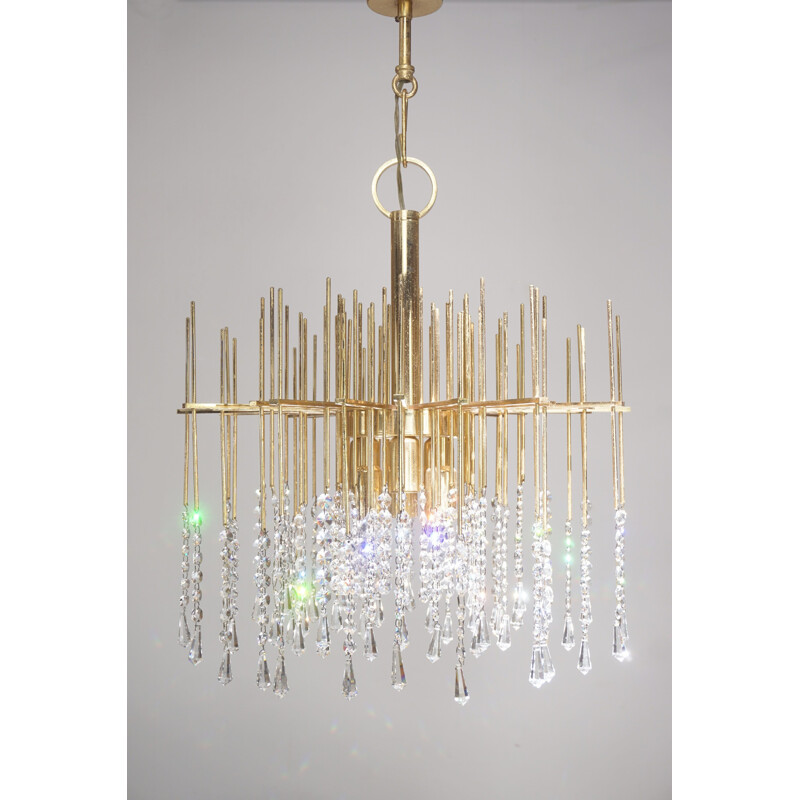 Vintage chandelier in brass and crystal, Holywood Regency 1960s
