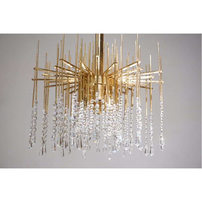Vintage chandelier in brass and crystal, Holywood Regency 1960s