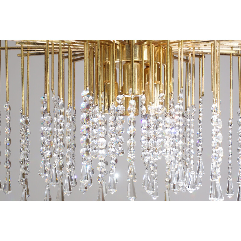 Vintage chandelier in brass and crystal, Holywood Regency 1960s