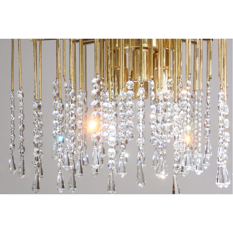 Vintage chandelier in brass and crystal, Holywood Regency 1960s