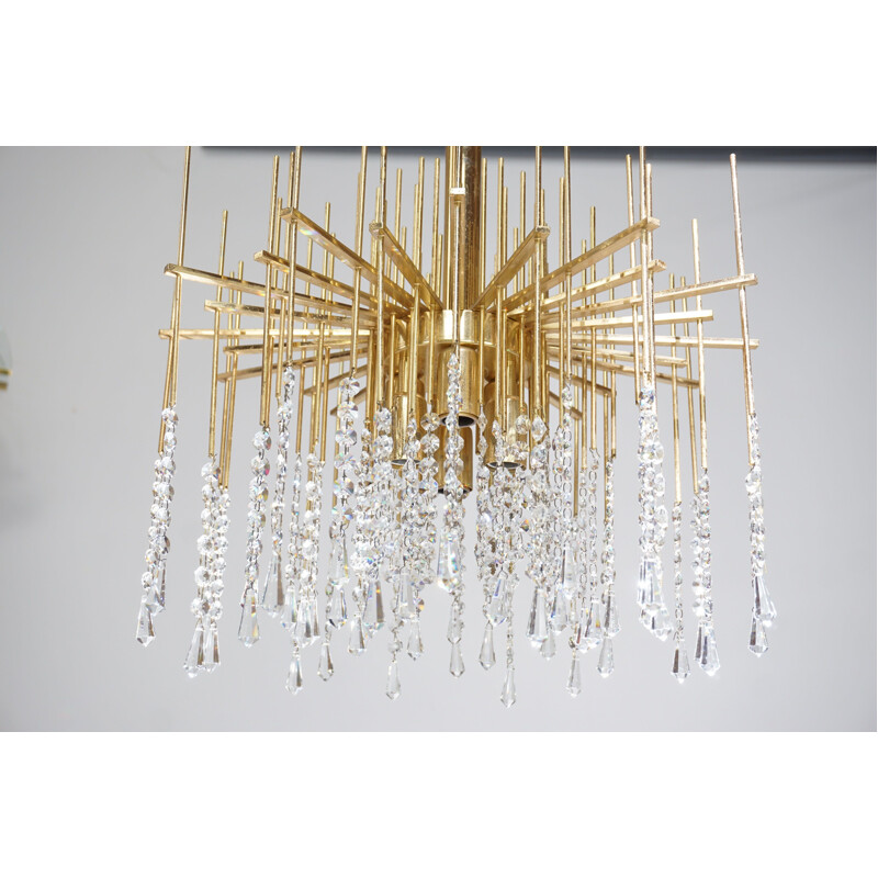 Vintage chandelier in brass and crystal, Holywood Regency 1960s