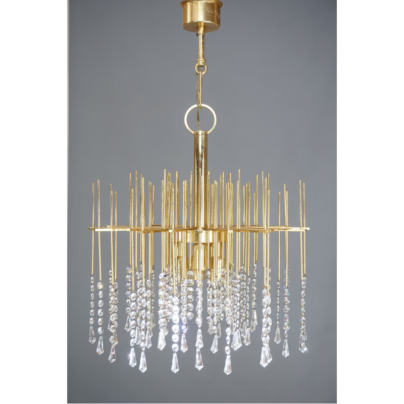 Vintage chandelier in brass and crystal, Holywood Regency 1960s