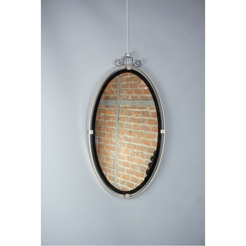 Vintage oval hanging mirror in chrome