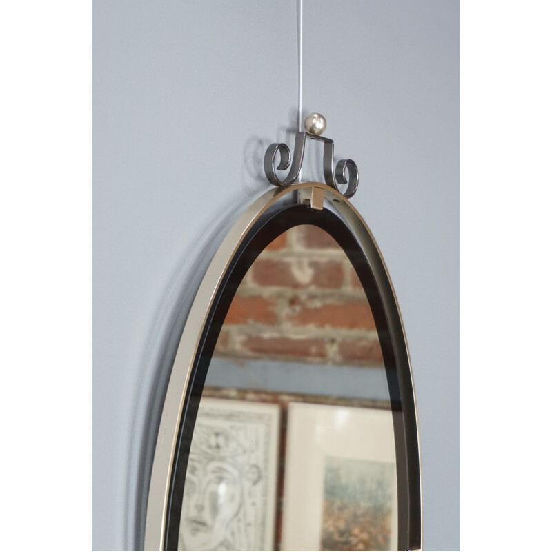 Vintage oval hanging mirror in chrome