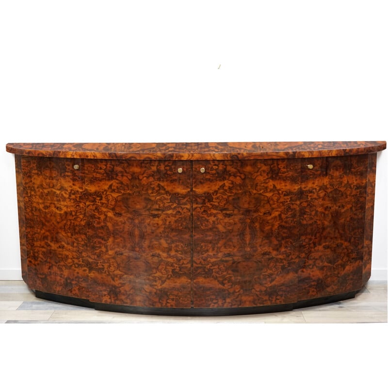 Vintage curved sideboard in burl wood by JC Mahey Paris