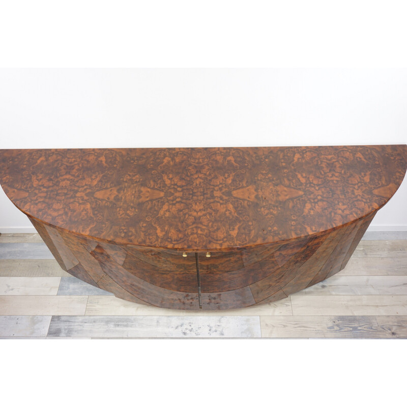 Vintage curved sideboard in burl wood by JC Mahey Paris